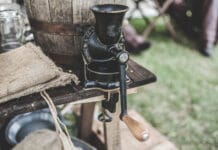 Modernist stone sculpture meets espresso machine